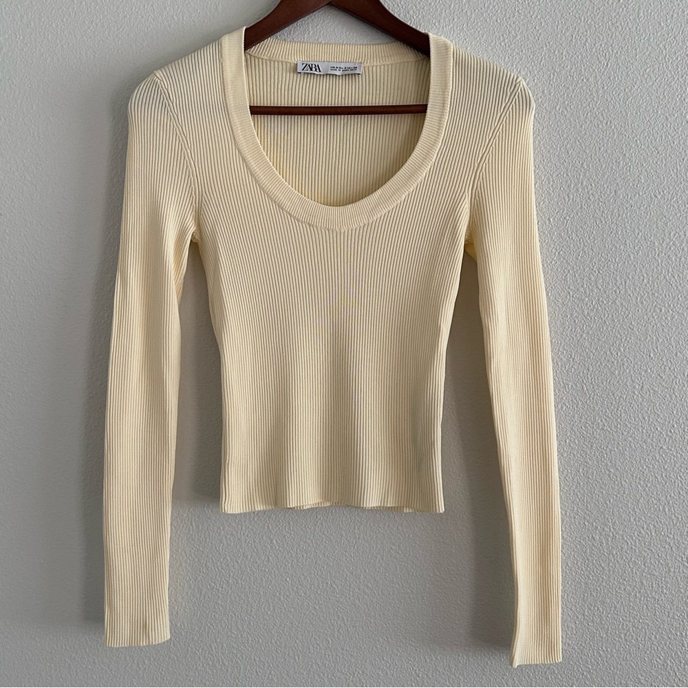 Zara | Butter Yellow Ribbed Long Sleeve Knit Top | Size S